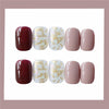 24Pcs Elegant Wine Red Christmas New Year Fake Nails Press on Nail Artificial Nail Tips with Glue Sticker Faux Ongles Unhas Gift