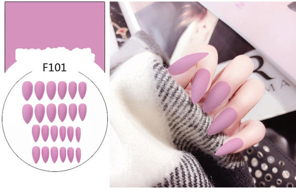 Stiletto fake Nails with glue Long size Pointed Solid color Diy Nail Art 32 Styles press on nails Tips Accessory 24 PCS