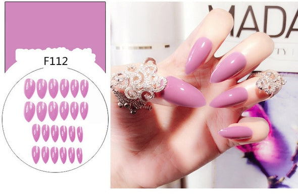 Stiletto fake Nails with glue Long size Pointed Solid color Diy Nail Art 32 Styles press on nails Tips Accessory 24 PCS
