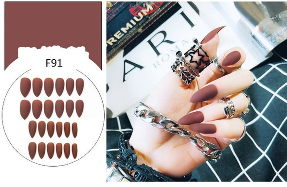 Stiletto fake Nails with glue Long size Pointed Solid color Diy Nail Art 32 Styles press on nails Tips Accessory 24 PCS