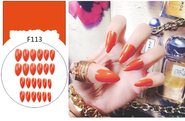 Stiletto fake Nails with glue Long size Pointed Solid color Diy Nail Art 32 Styles press on nails Tips Accessory 24 PCS
