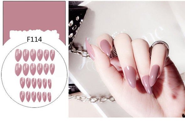 Stiletto fake Nails with glue Long size Pointed Solid color Diy Nail Art 32 Styles press on nails Tips Accessory 24 PCS