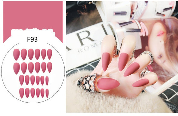 Stiletto fake Nails with glue Long size Pointed Solid color Diy Nail Art 32 Styles press on nails Tips Accessory 24 PCS