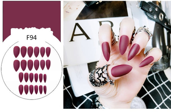 Stiletto fake Nails with glue Long size Pointed Solid color Diy Nail Art 32 Styles press on nails Tips Accessory 24 PCS