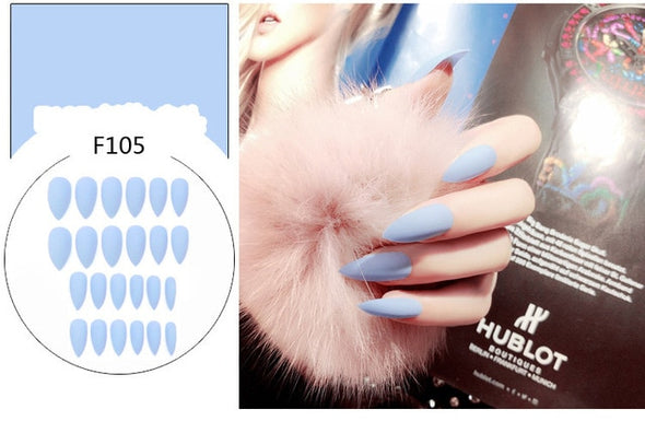 Stiletto fake Nails with glue Long size Pointed Solid color Diy Nail Art 32 Styles press on nails Tips Accessory 24 PCS