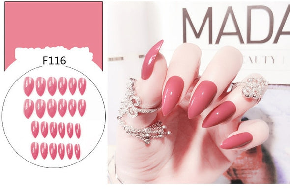 Stiletto fake Nails with glue Long size Pointed Solid color Diy Nail Art 32 Styles press on nails Tips Accessory 24 PCS