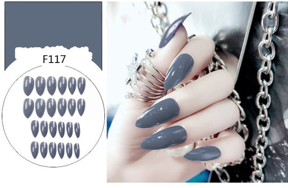 Stiletto fake Nails with glue Long size Pointed Solid color Diy Nail Art 32 Styles press on nails Tips Accessory 24 PCS