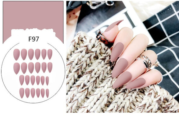 Stiletto fake Nails with glue Long size Pointed Solid color Diy Nail Art 32 Styles press on nails Tips Accessory 24 PCS