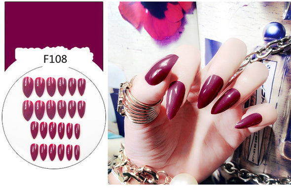 Stiletto fake Nails with glue Long size Pointed Solid color Diy Nail Art 32 Styles press on nails Tips Accessory 24 PCS