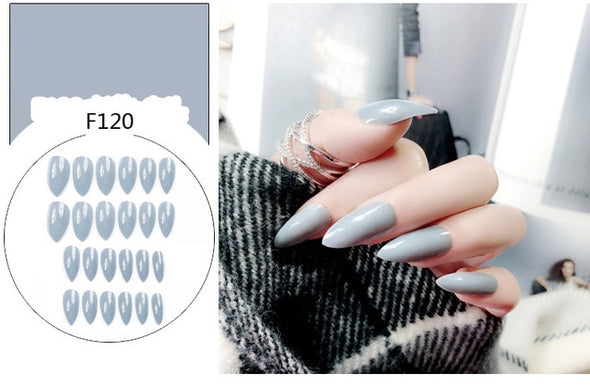 Stiletto fake Nails with glue Long size Pointed Solid color Diy Nail Art 32 Styles press on nails Tips Accessory 24 PCS