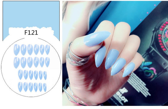 Stiletto fake Nails with glue Long size Pointed Solid color Diy Nail Art 32 Styles press on nails Tips Accessory 24 PCS