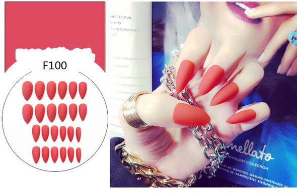 Stiletto fake Nails with glue Long size Pointed Solid color Diy Nail Art 32 Styles press on nails Tips Accessory 24 PCS