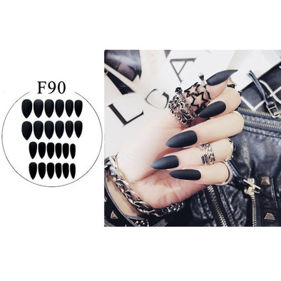 Sharp Tip False Fake Nails Set Full Cover 24Pcs Black Red Matte Color Beauty Tool for Nail Glue UV Gel Polish Nail Art Manicure
